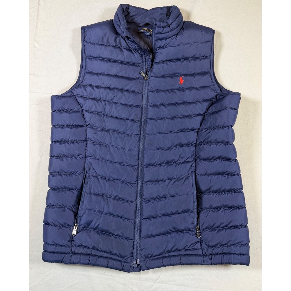 Polo Ralph Lauren Kids Navy Blue Quilted Puffer Vest XL 18-20 Full Zip Pony Logo